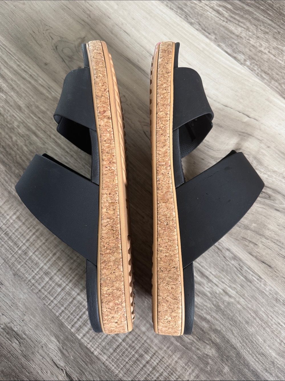 CROCS Black Double-Strap Slide Sandals with Cork-Look Sole - Picture 4 of 6